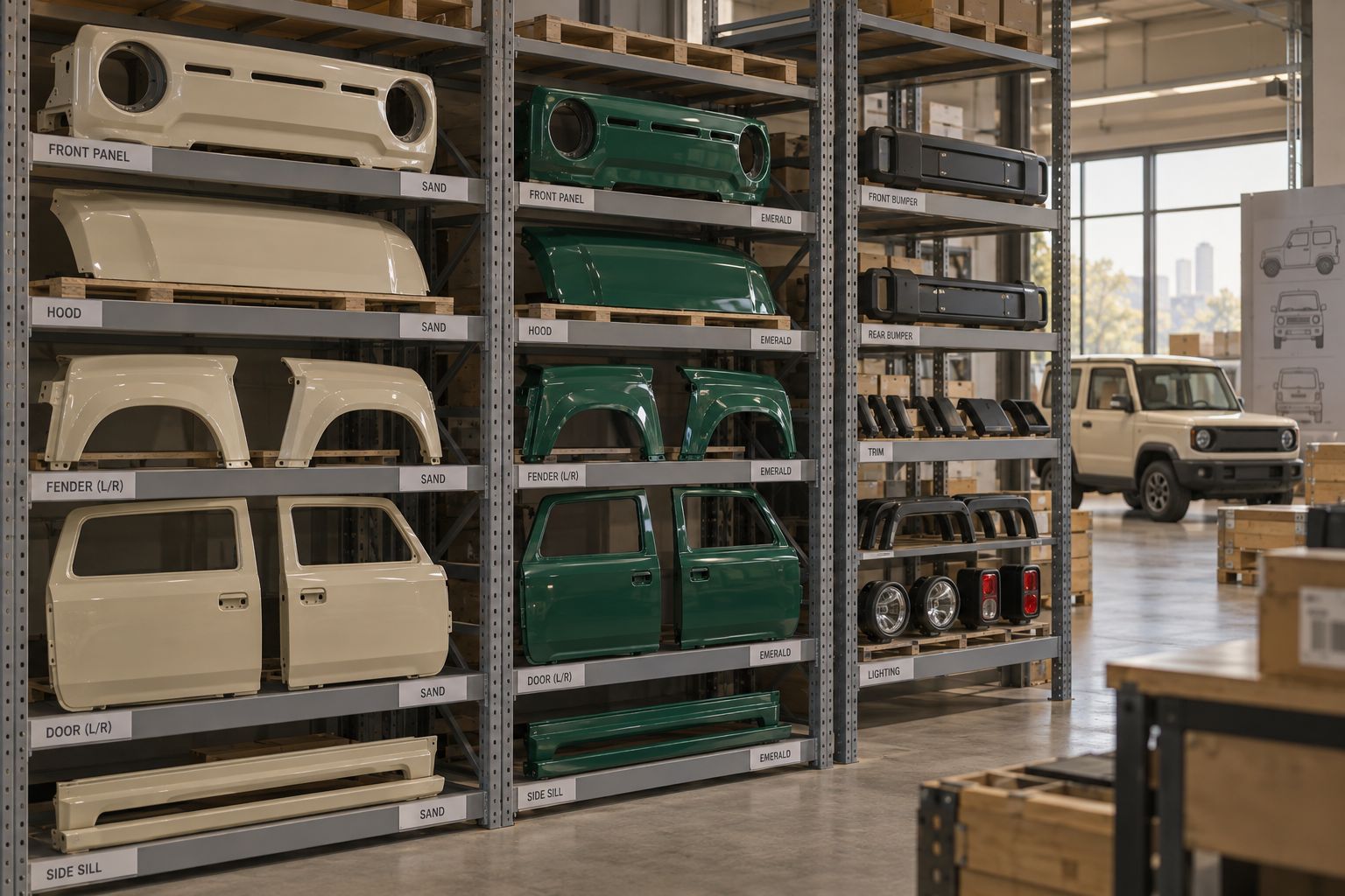 Labelled racking in the QAF parts store